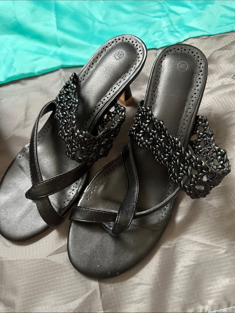 Women's Black Braided-strap Heeled Mules
